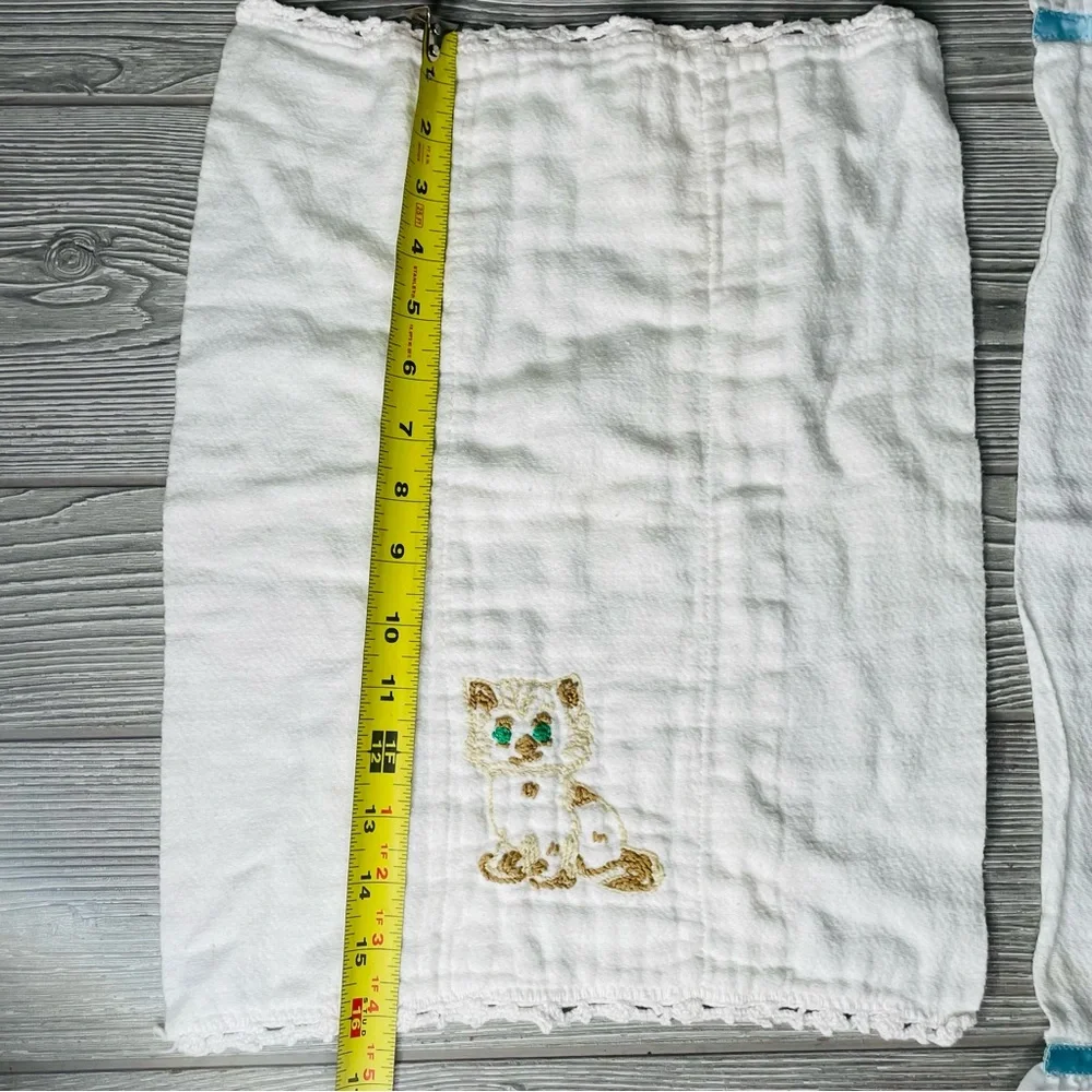 8 vintage hand made baby burp clothes / wash cloths embroidered / crochet / sewn